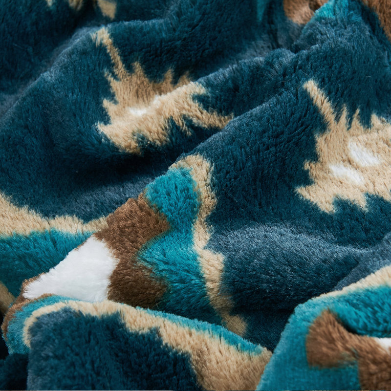 Southwest Faux Fur Sherpa Throw Blanket, Bleu sarcelle foncée, L 80 po x l 60 po