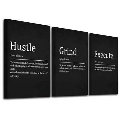 Hustle Grind Execute - Décoration murale suspendue, art de bureau encadré, ensemble de 3 impressions inspirantes