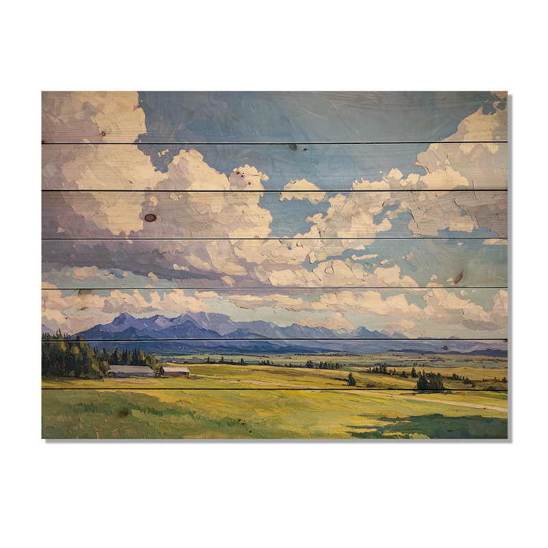 «Big Sky Horizon Meadows II - Montana», art mural en bois sur bois de pin naturel, H 34 po x l 44 po