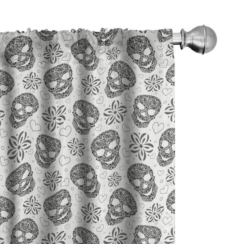 Skull Floral Semi-Sheer Rod Pocket Curtain Panels, 28" x 63"