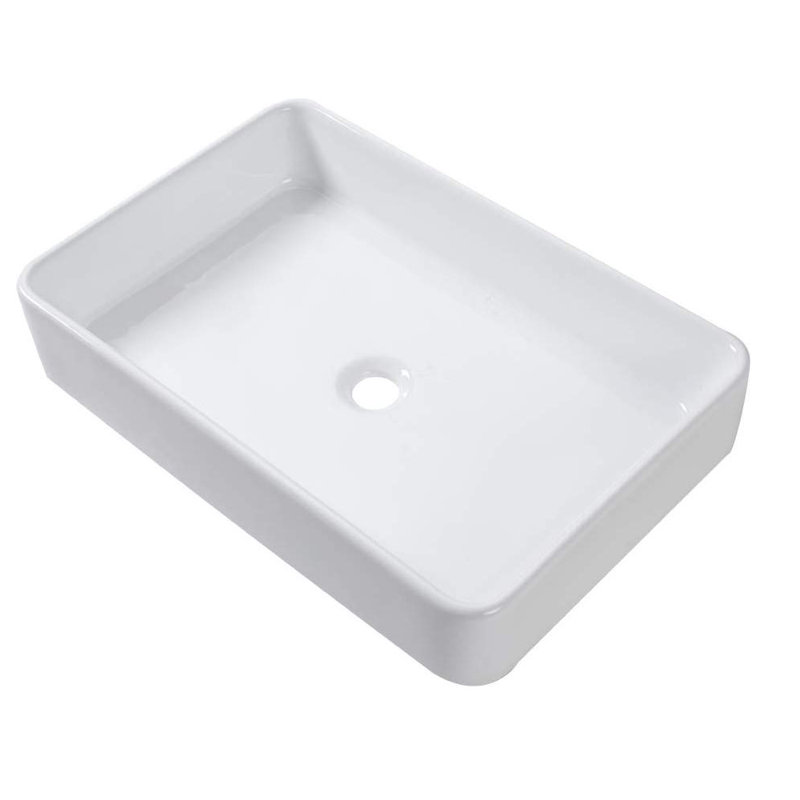 24" White Ceramic Rectangular Above-Counter Vessel Sink