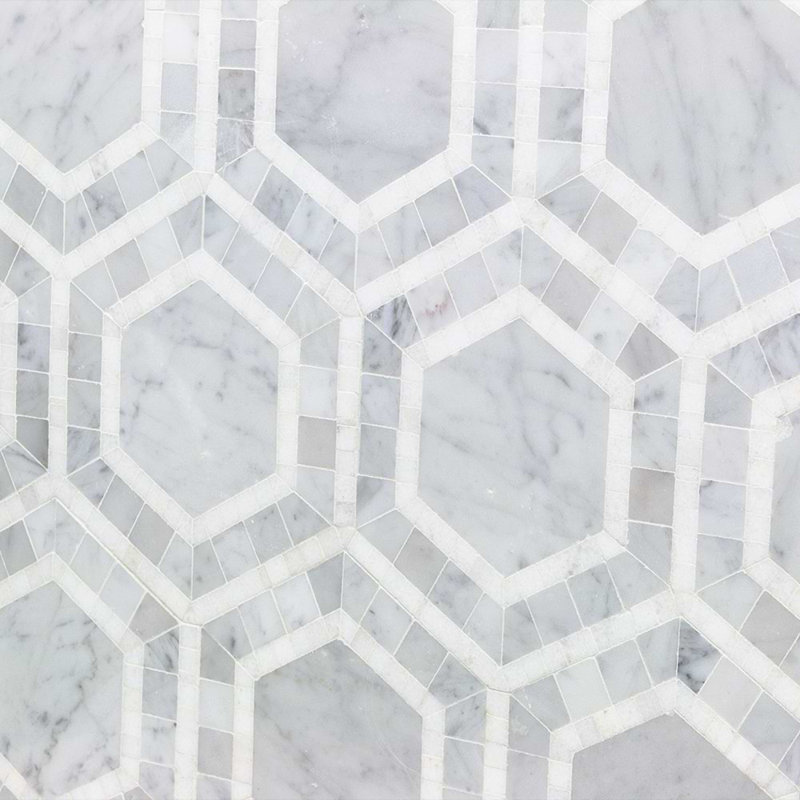 Nova 6" Hexagon Polished Marble Mosaic Tile, Lynx