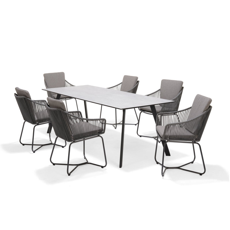 Ensemble de salle à manger rectangulaire en aluminium pour 6 personnes 86,6 po Anima, 86,6 x 35,4 x 29,5