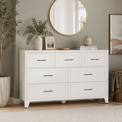 7-Drawer Wide Low-Profile Metal Storage Cabinet, Perfect for Bedroom, Living Room & Entryway Organization
