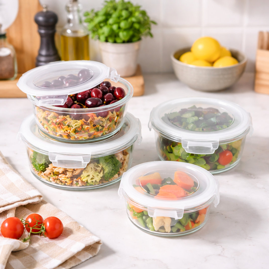 4pc BPA Free Glass Storage Container Set with Snap Lock Lids- Round