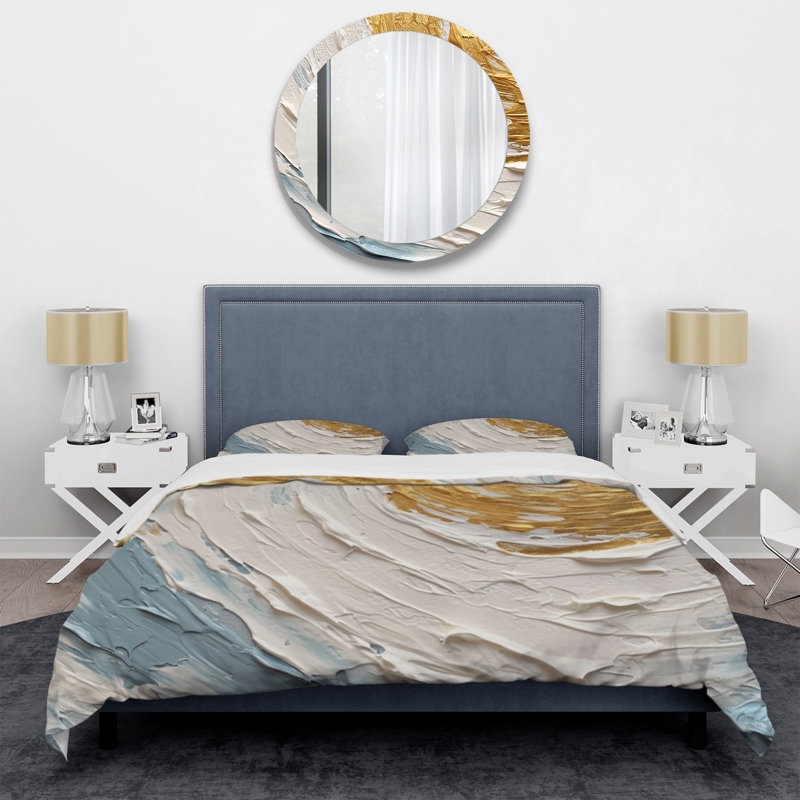 Ensemble de housse de couette en microfibre / polyester Gold and Blue Vibrant Spirals II Bedding