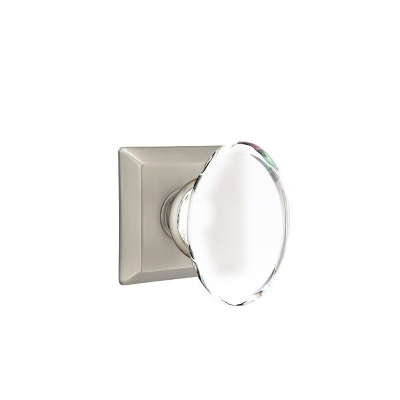 Ensemble de boutons d'intimité Emtek avec rosette Quincy et bouton en verre Hampton, Nickel antique