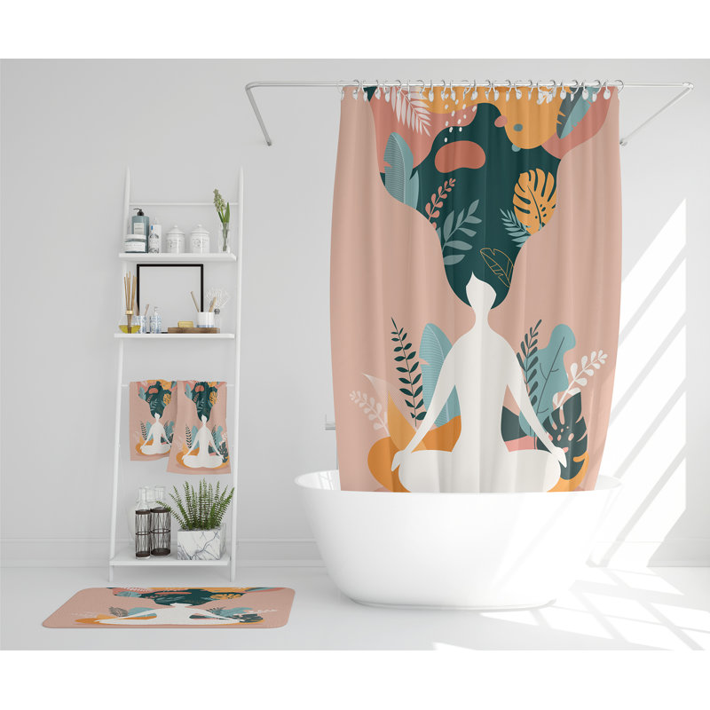 Navdar Polyester Shower Curtain Set, Pink