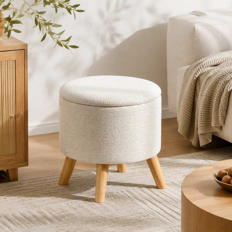 Tabouret rond avec repose-pieds HOMcom, Crème / blanc