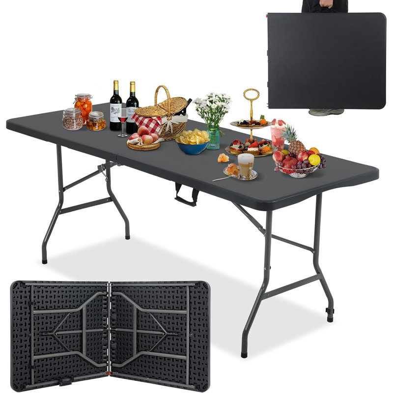 70.9'' Rectangular Folding Table, Black