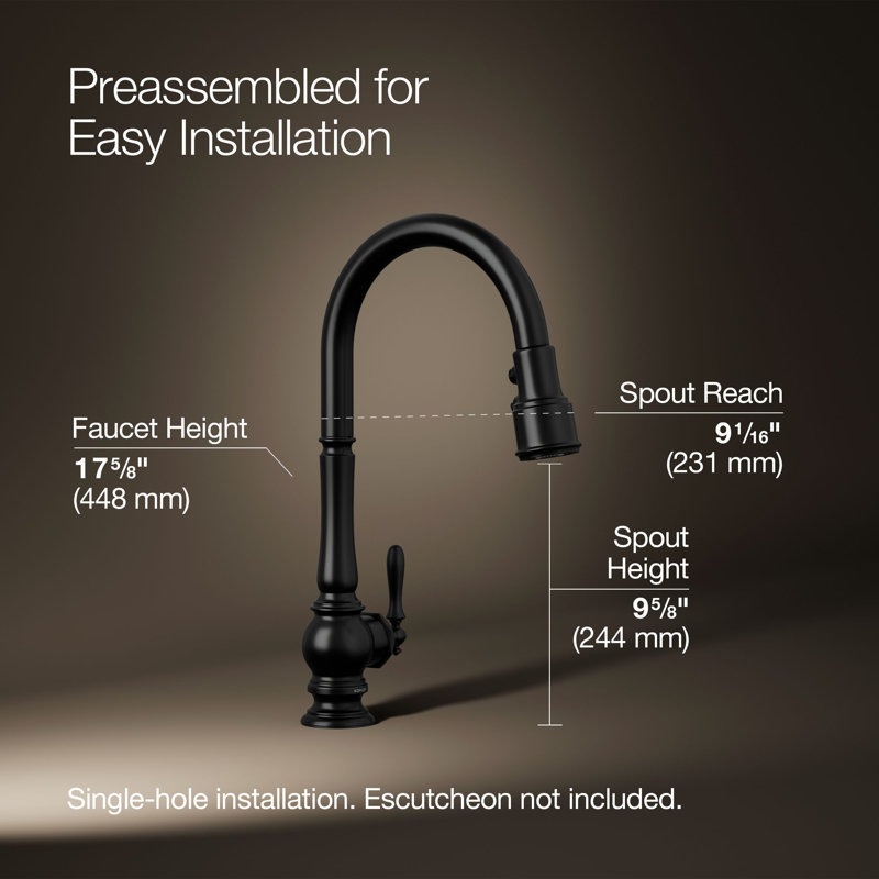 Artifacts® Touchless Pull Down Kitchen Sink Faucet with Three-Function Sprayhead, Matte Black