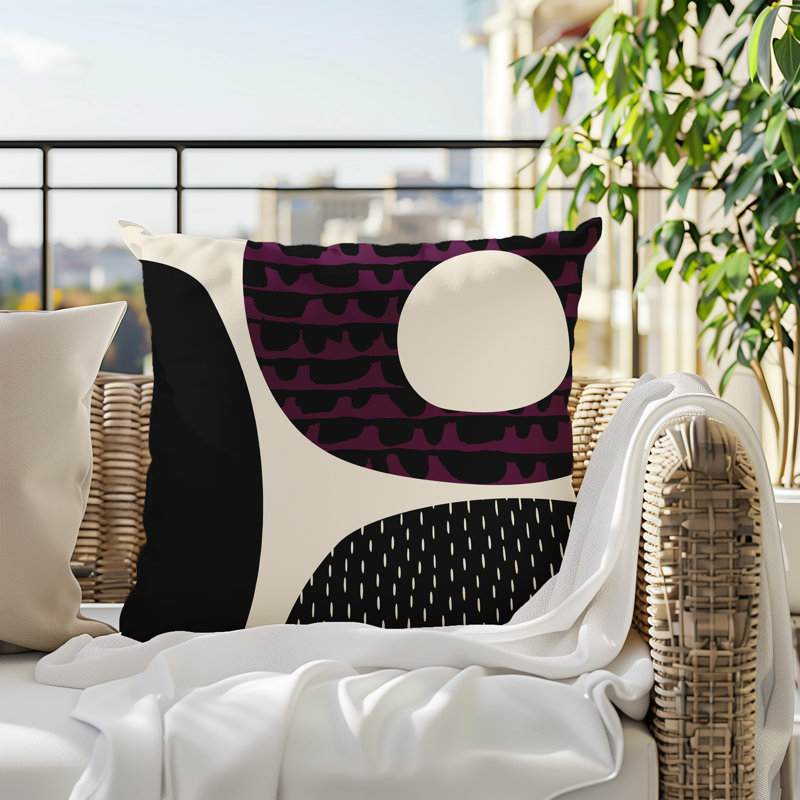 Coussin carré intérieur / extérieur pia, H 19 po x l 19 po, Mauve / noir / blanc cassé