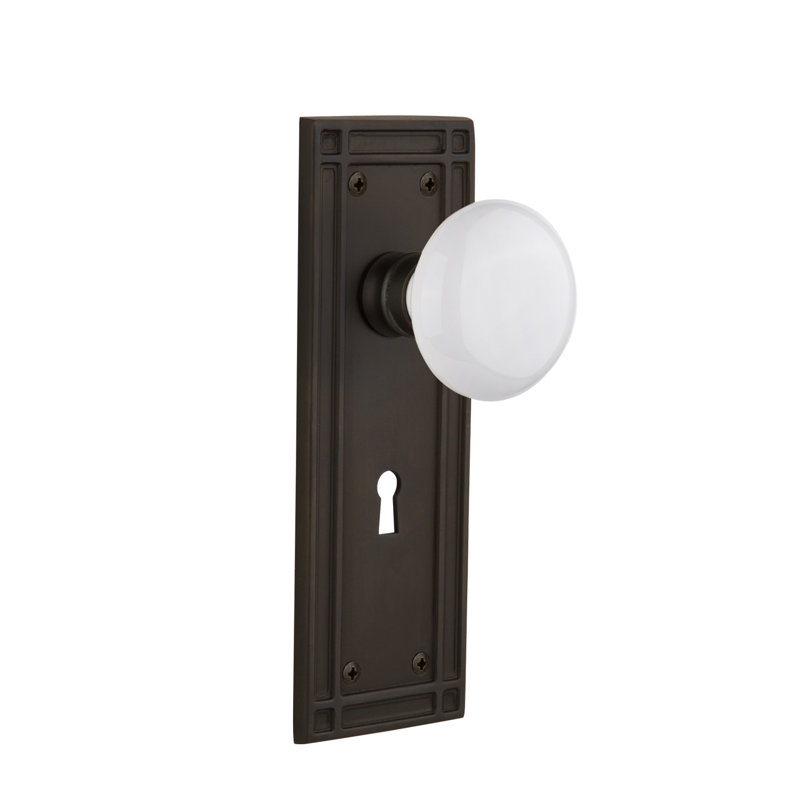 Mission Plate with Decorative Keyhole and White Porcelain Door Knob, Oil-Rubbed Bronze, 2-3/8”