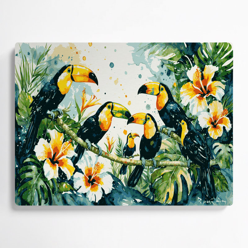 Toucans hawaïens, art mural en métal beige, H 11 po x l 14 po