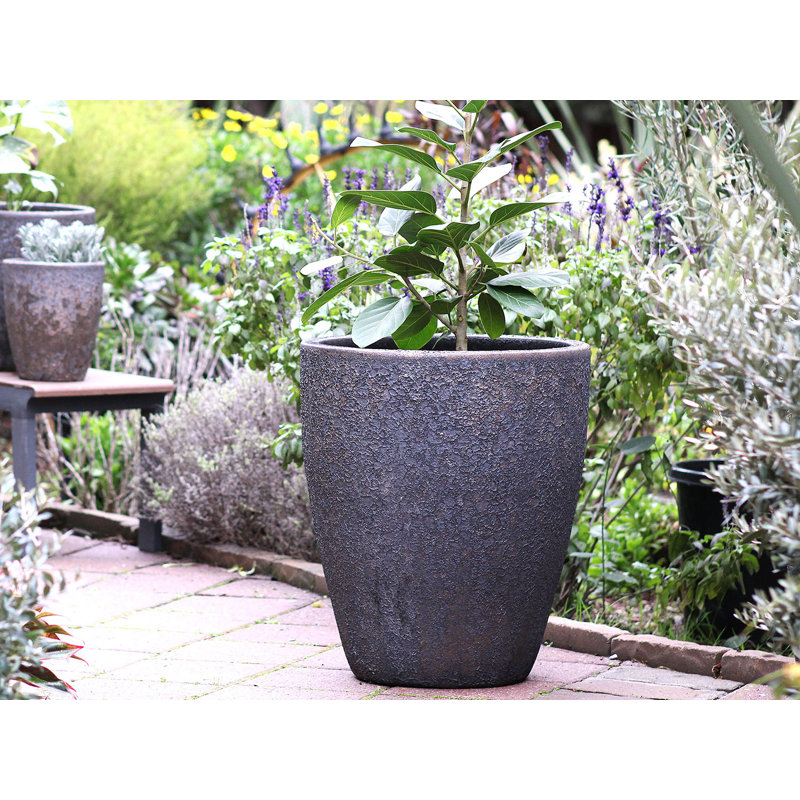 Pot de fleurs conique extra large en grès - Intérieur/Extérieur, 24.0" D x 27.5" H, Noir mat