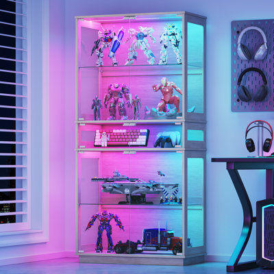 Vitrine 65 po H, vitrine 5 niveaux, bibliothèque avec lumières RVB