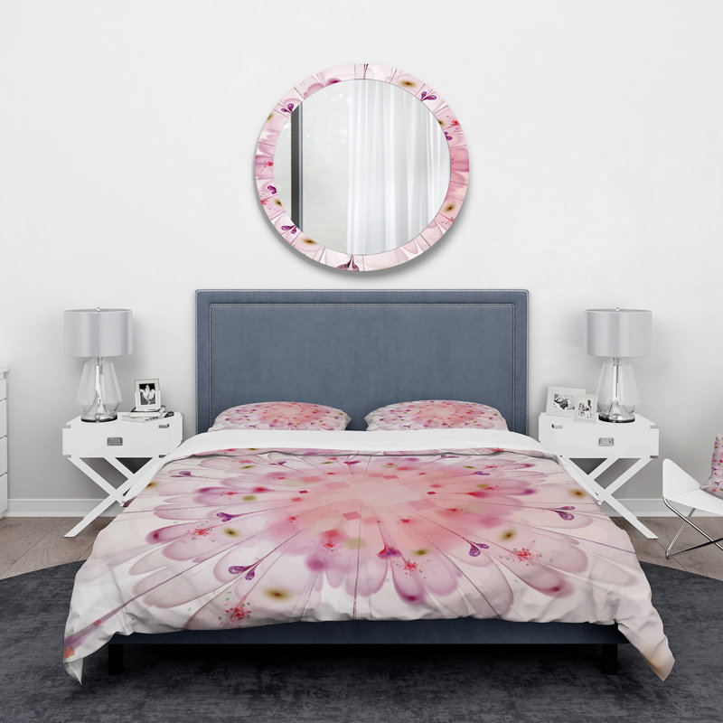 Ensemble de housse de couette en microfibre rose / blanc, Housse de couette pour grand lit et 2 taies décor