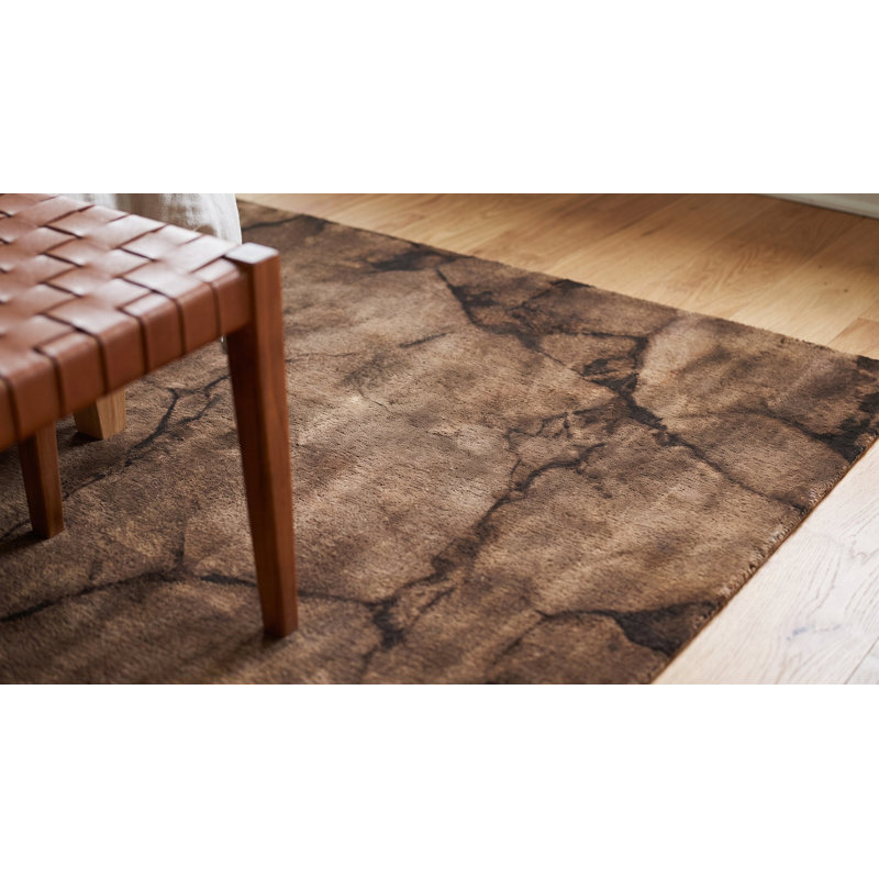 Brown Hand-Knotted Wool Cracked Earth Texture Geometric Modern Contemporary Carpet Rug, 3' x 5'