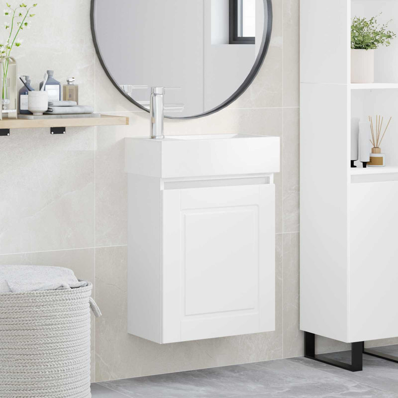 Single Bathroom Vanity with Ceramic Basin, White
