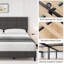 Structure de lit plateforme avec tête de lit, lit en bois rembourré en lin gris, aucun sommier tapissier nécessaire avec support de lattes en bois robuste de 700 lb-1301114865