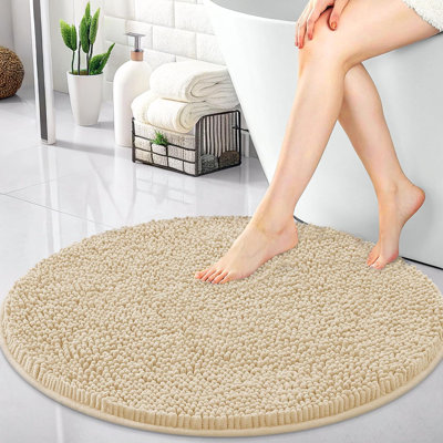 30-Inch Round Bathroom Rugs, Extra Soft And Absorbent Chenille Bath Rugs, Quick Dry Machine Washable Bath Mats For Bathroom Floor, Tub And Shower, Home Decor Accessories, Beige