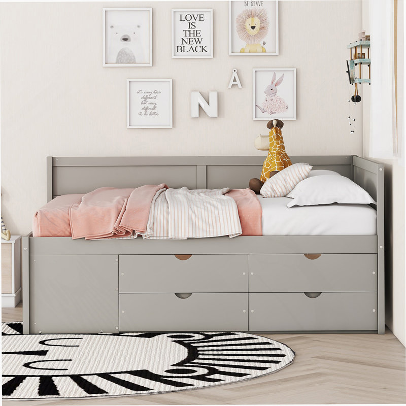 Full Size Daybed With Drawers And Shelves, Perfect For Space-Saving And Versatile Storage In Modern Homes, Full, Gray