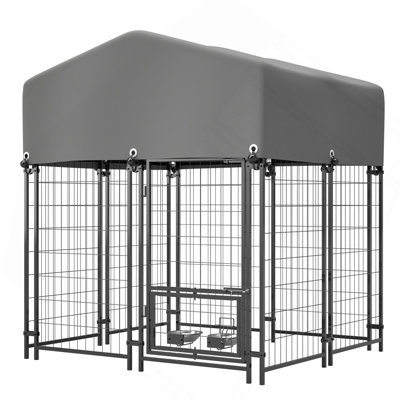 Outdoor Dog Kennel 4.23'X3.83'X4.83' With Roof, Heavy Duty Welded Wire Crate, All-Weather Protection & Safe Lock Design For Dogs And Pets