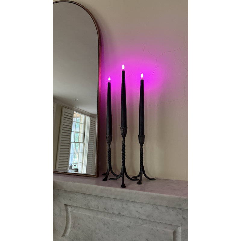 Set Of 3 Flameless Rechargeable Wax Taper Candles With Remote Black, Black