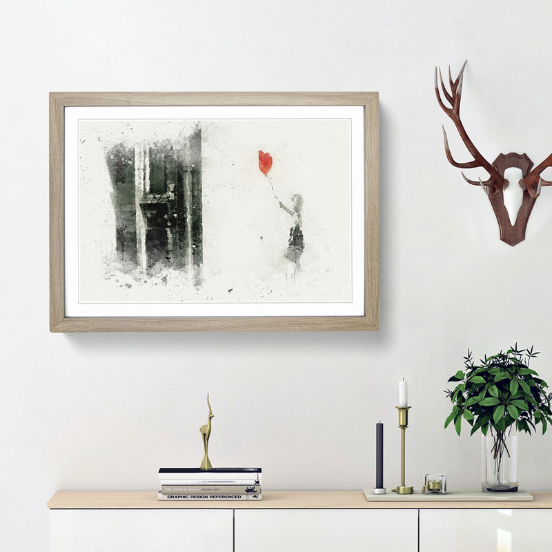 Girl with Balloon by Banksy - Picture Frame Graphic Art Print, Oak Framed, 36cm H x 48cm W x 2cm D