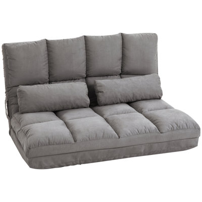 Convertible Floor Sofa Chair, Folding Couch Bed, Guest Chaise Lounge With 2 Pillows, Adjustable Backrest And Headrest, Dark Gray