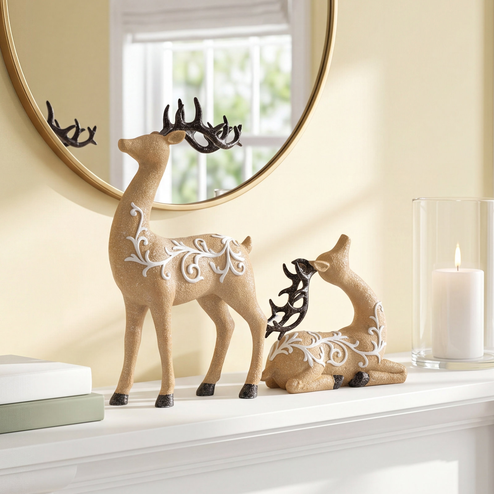Set Of 2 Resin Christmas Reindeer Table Decor