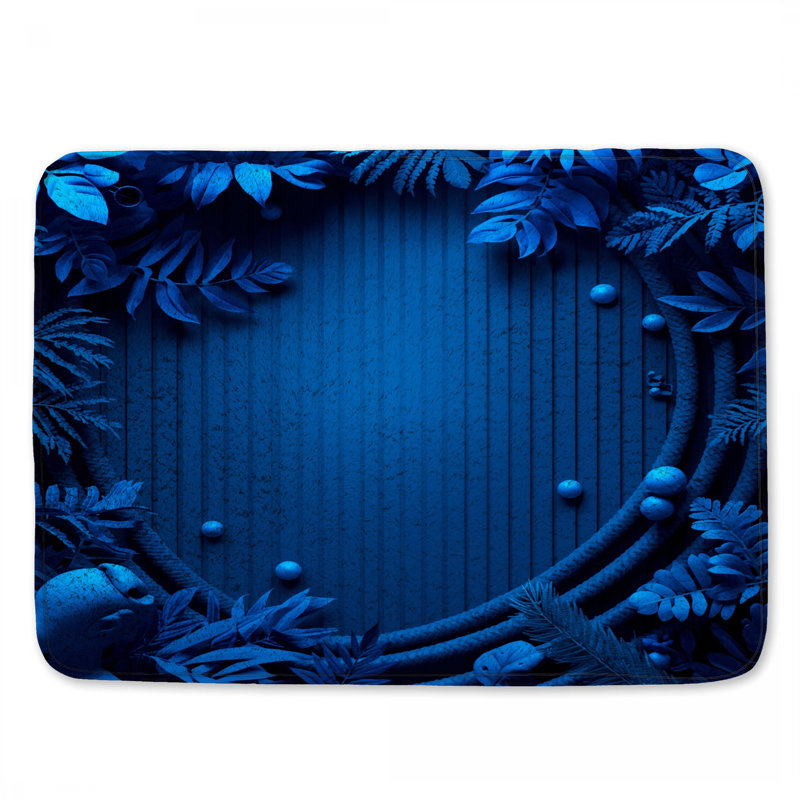 Tapis de bain bleu à feuillage abstrait, L 24 po x L 17 po