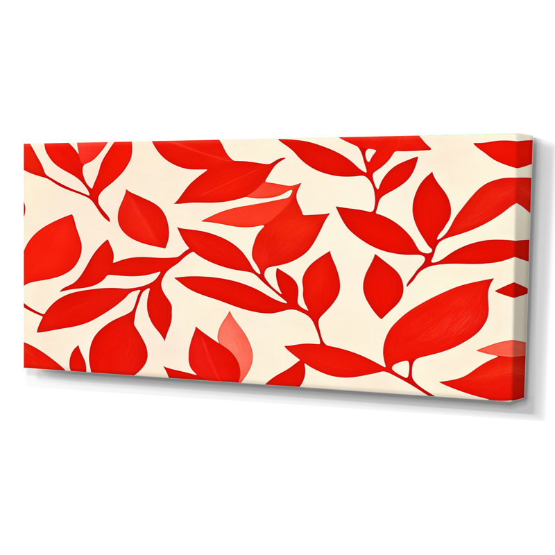 Art mural feuille rouge, toile de collage botanique, collage de feuilles rouges, collage nautique calme, H 28 po x l 60 po