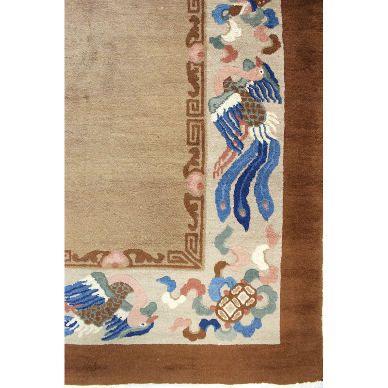 Tapis unique brun, chameau et bleu de 8 pi 5 po x 9 pi 10 po Peking