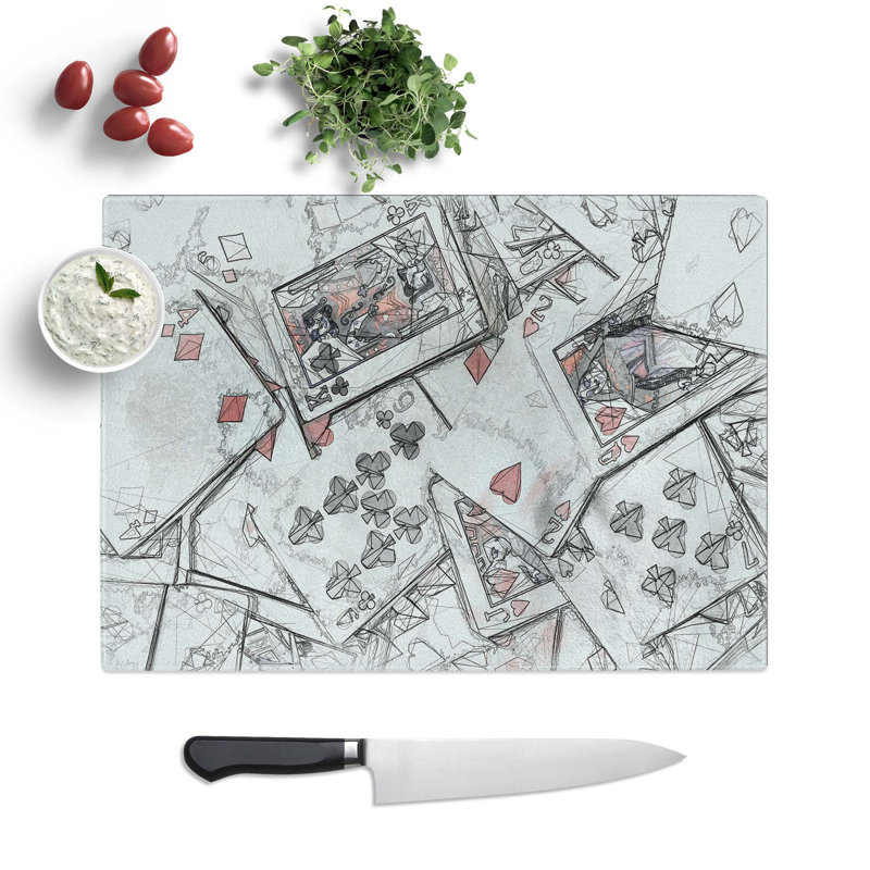 Tempered Glass Deck of Cards Chopping Board, 39 cm W x 28.5 cm L