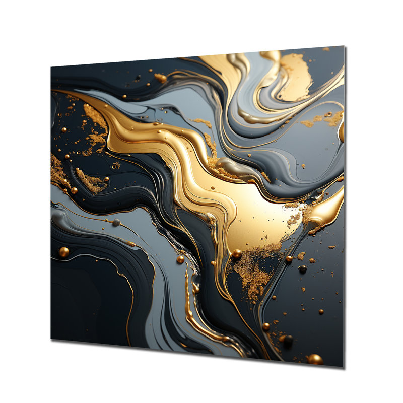 Gold And Grey Volcano Fusion I - Marble Wall Decor, 16" H x 16" W