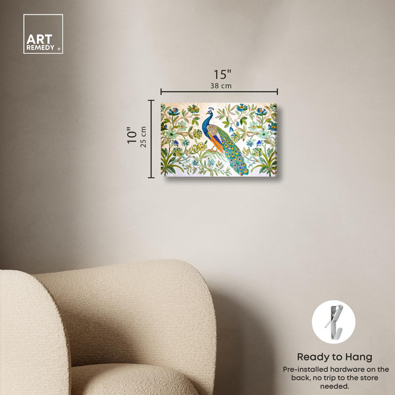 "Royal Peacock", impression sur toile rétro par Floral , H 10 po x l 15 po, Toile tendue avec châssis