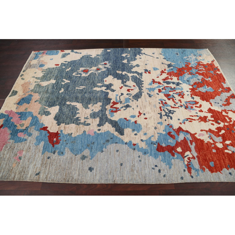 Tapis unique en laine noué à la main 5 pi 10 po x 8 pi 2 po nouvel âge en rouge / gris / beige