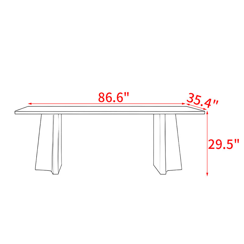 Table de salle à manger moderne simple rectangulaire en bois massif, H 29,5 po x L 86,6 po x l 35,4 po