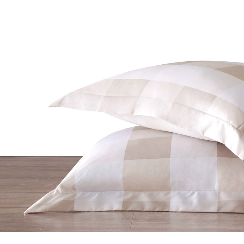 Ensemble de style campagnard en microfibre Buffalo, Édredon très grand et 2 taies décoratives, Tissu écossais kaki