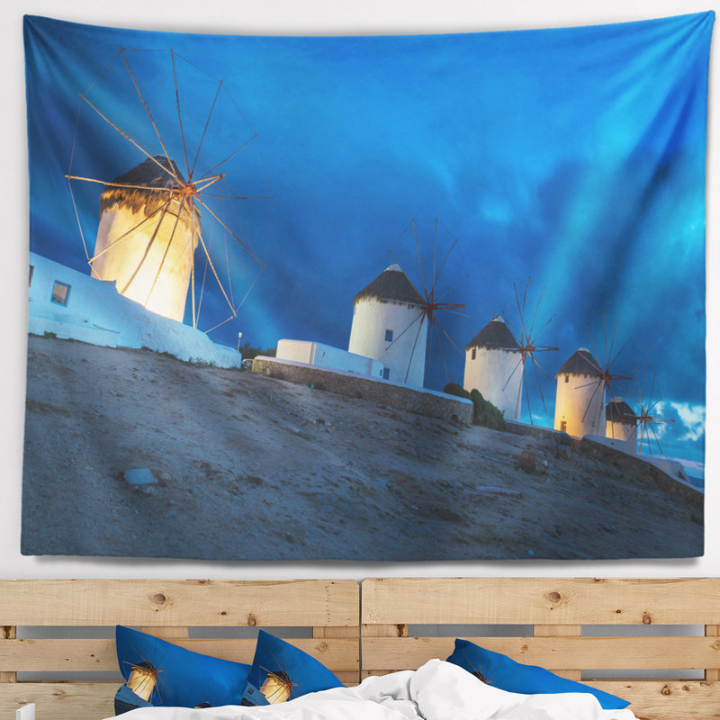 Tapisserie Schaff Mykonos Windmills at Blue Hour, H 32 po x l 39 po