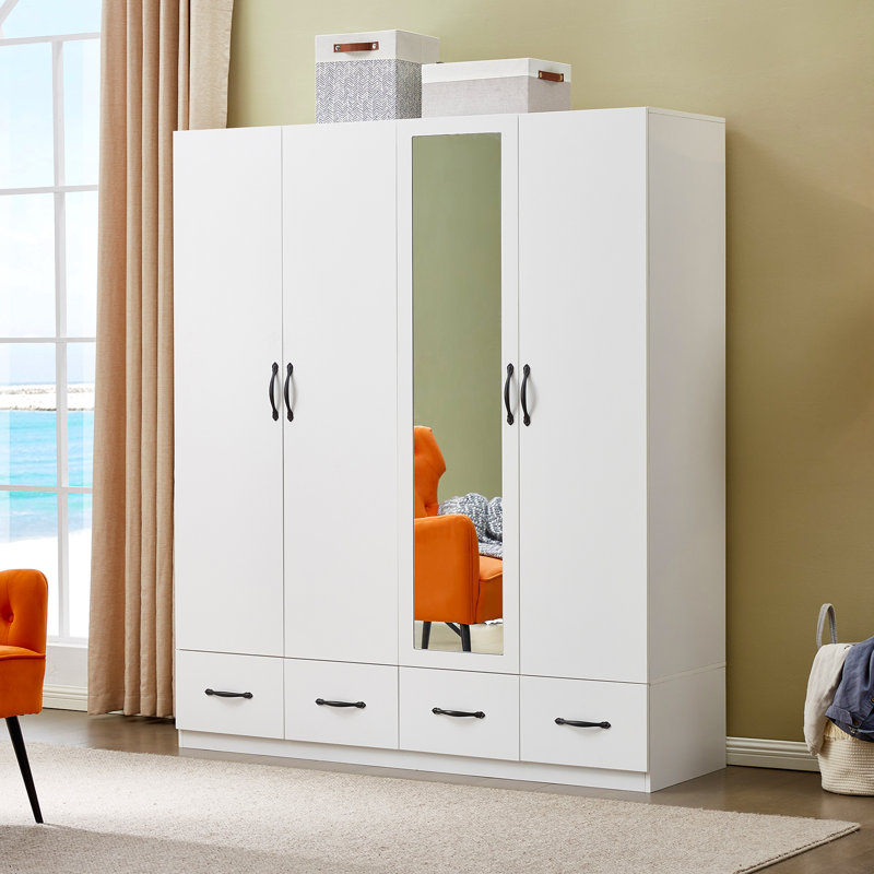 Armoire en bois manufacturé avec miroir, blanc
