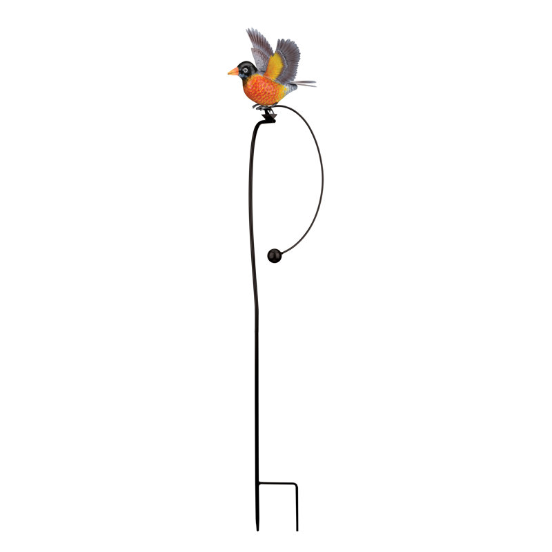 Colorful Robin Metal Rocking Bird Garden Stake