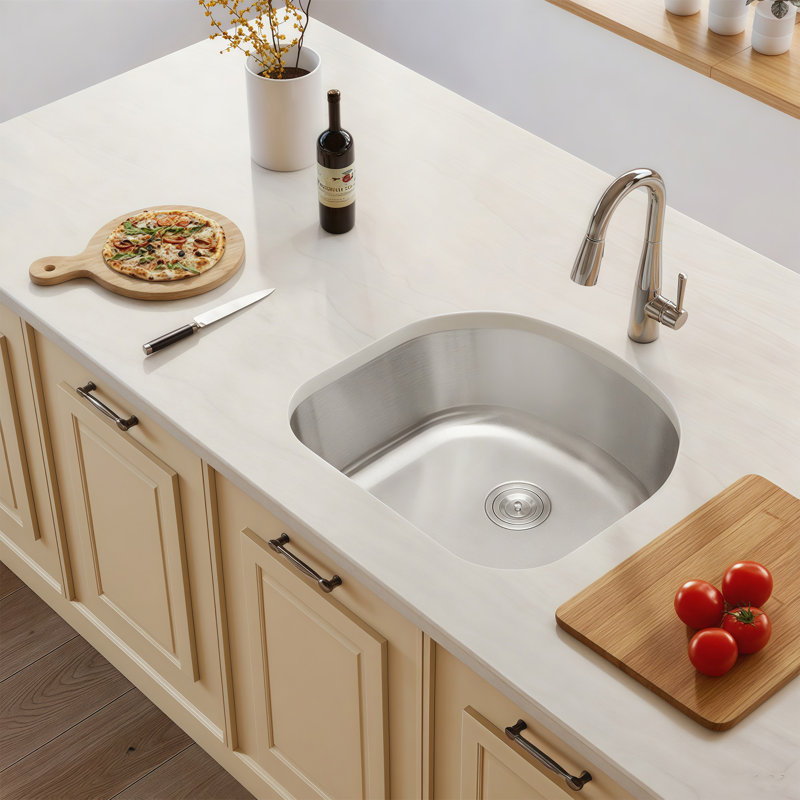  Évier de cuisine à simple cuve en acier inoxydable avec crépine l 23 po x L 21 po