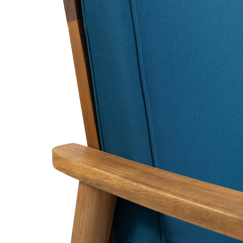 Willowbrook Teak Brown 4-Piece Wood Outdoor Patio Conversation Seating Set With Dark Teal Cushions