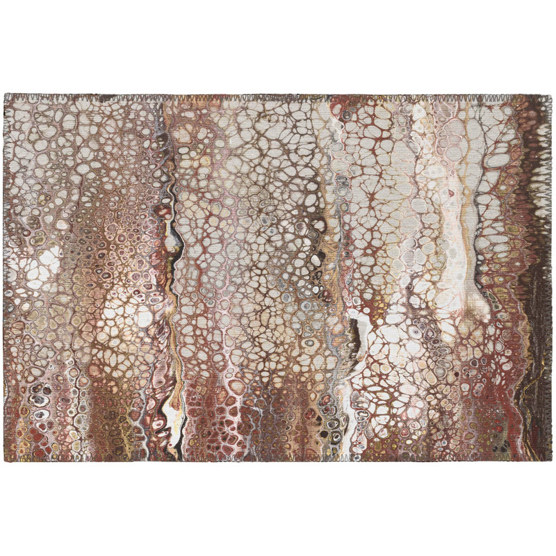 Tapis abstrait brun tissé à la machine, Rectangle 1 pi 8 po x 2 pi 6 po