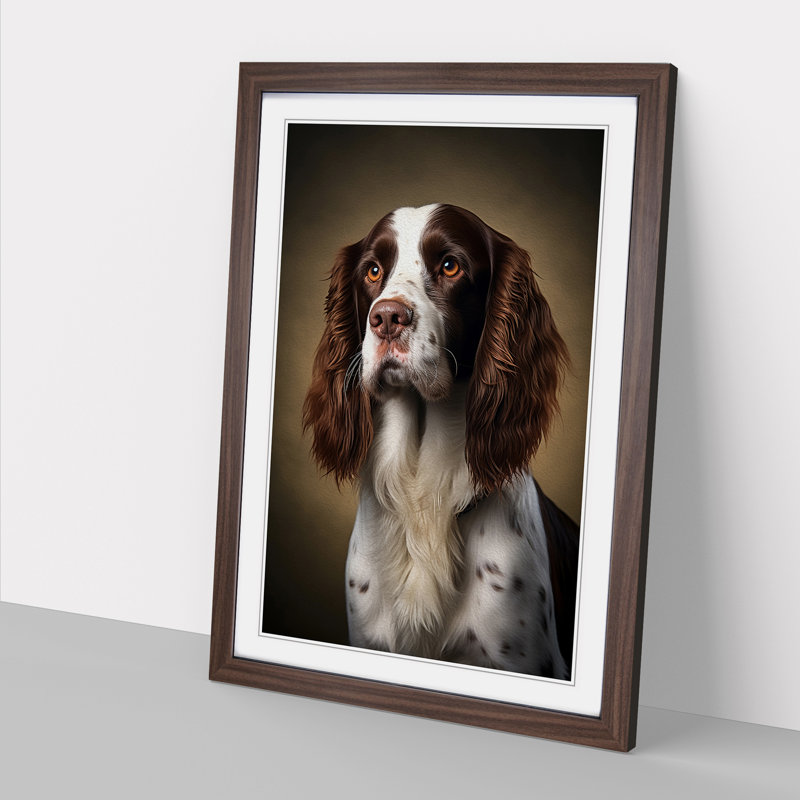 XYZ-FRM-V1223-660 English Springer Spaniel Classicism - Single Picture Frame Print on Wood, Walnut , 34cm H x 25cm W x 2cm D
