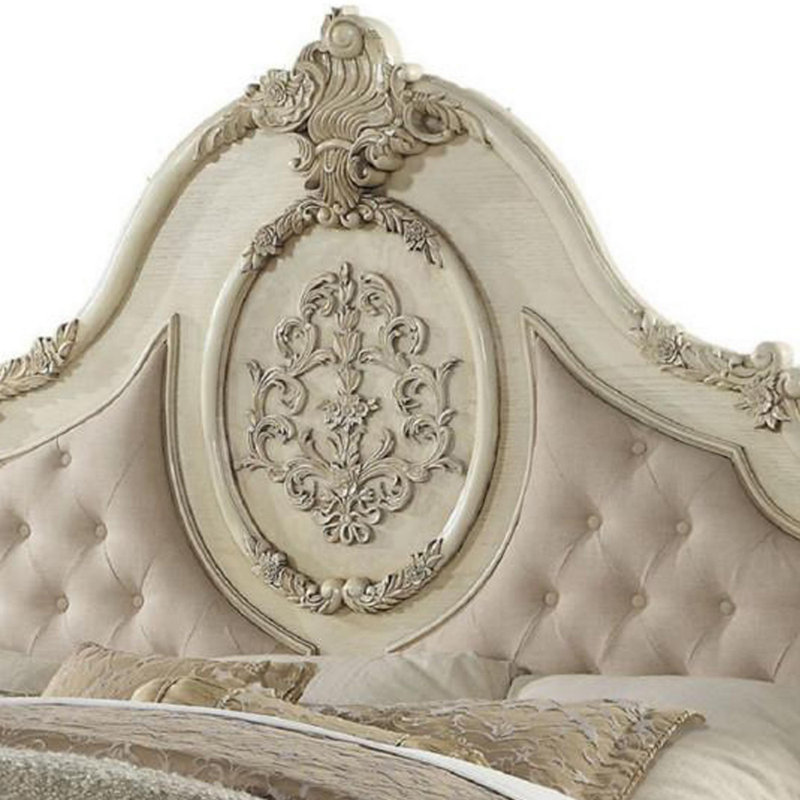 Lit tapissier standard capitonné Valerio, Très grand, Beige