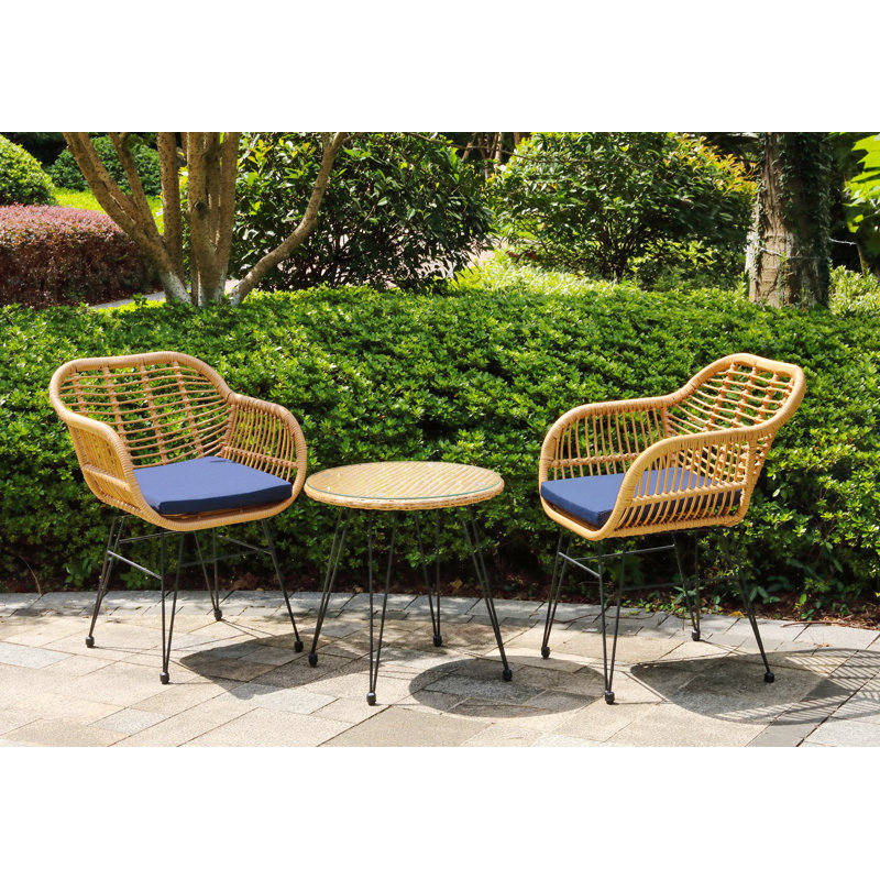 Marilla 2 - Person Patio Conversation Set with Cushions, Navy Blue