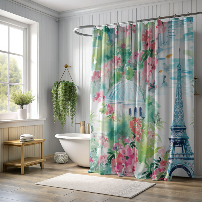 Paris Chic Designs - Rideau de douche standard 1 pièce, H 74 po x l 71 po